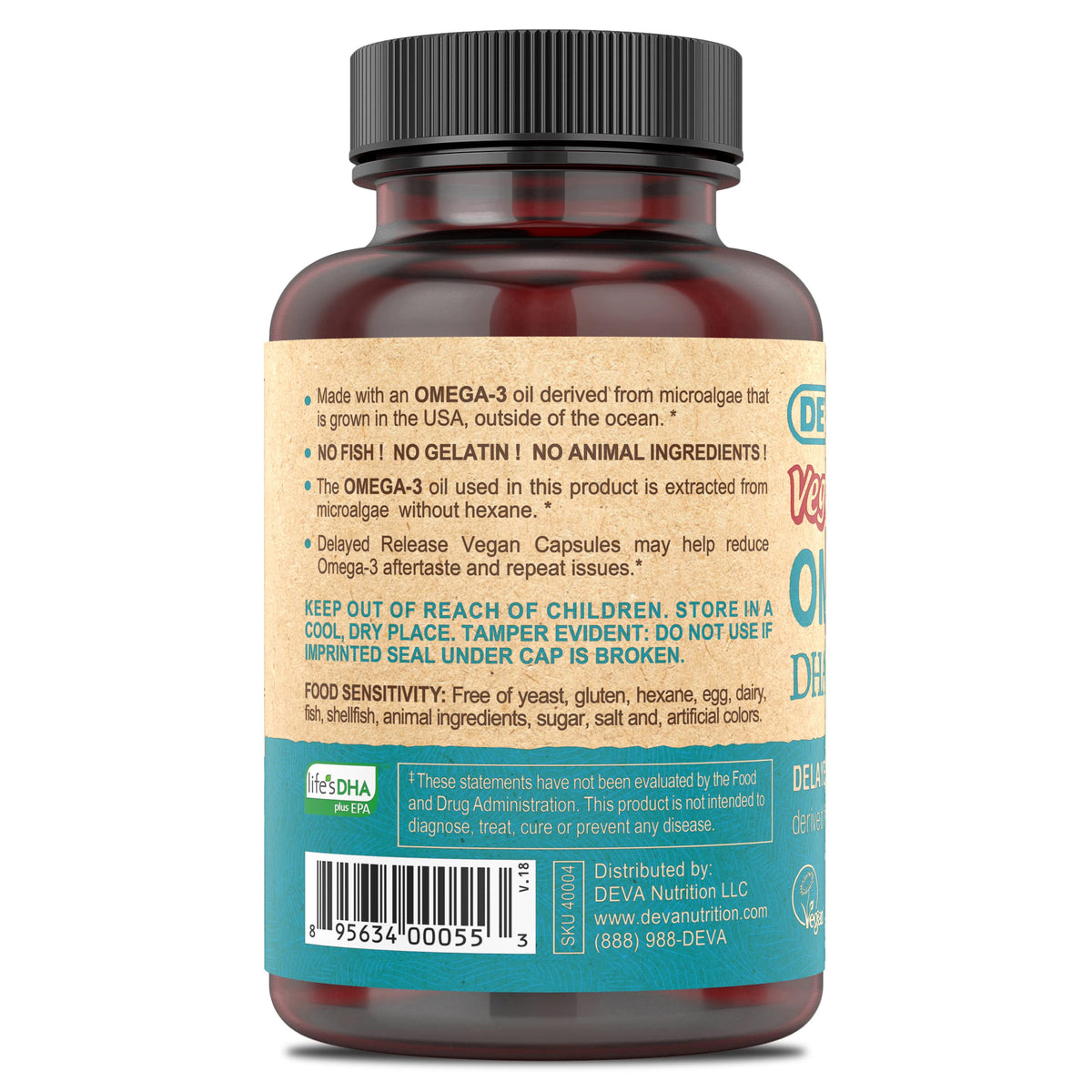 DEVA capsule held in hand to show size and easy-to-swallow vegan formulation