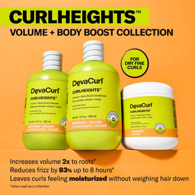 DevaCurl CurlHeights label detail highlighting Volume Complex ingredients