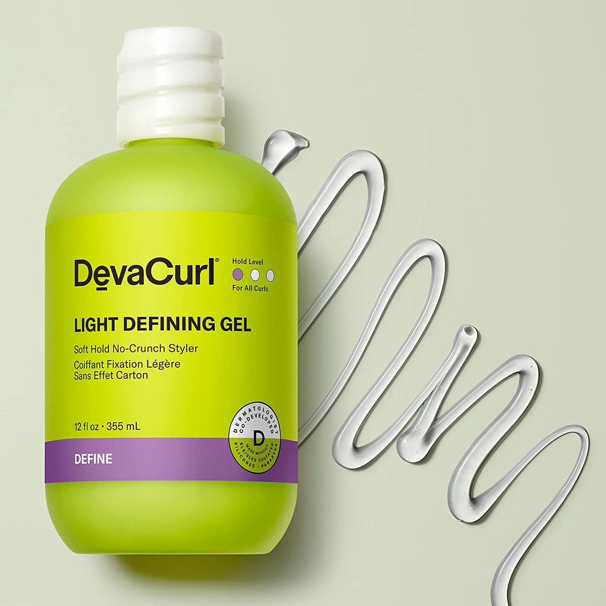DevaCurl gel texture close-up highlighting lightweight consistency and easy distribution benefit