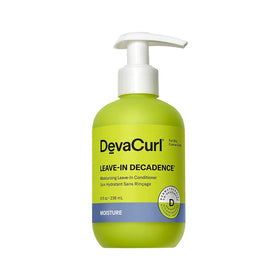 DevaCurl front packaging of Leave-In Decadence showing product label and size, clear benefits