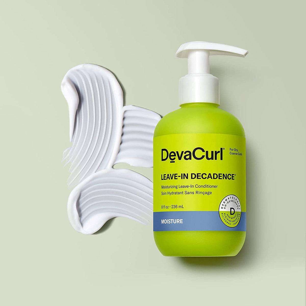 DevaCurl texture close-up of the green oasis leave-in creamy consistency for quick absorption