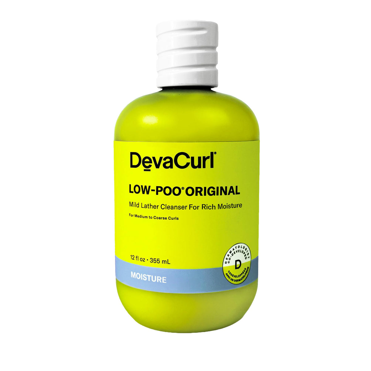 DevaCurl Low-Poo Original front label showing product identity and size benefits