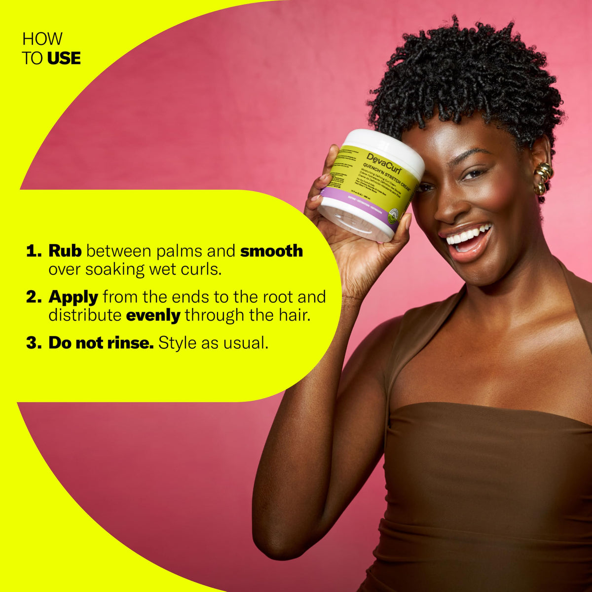 DevaCurl cream in hand being applied to hair for easy, even distribution