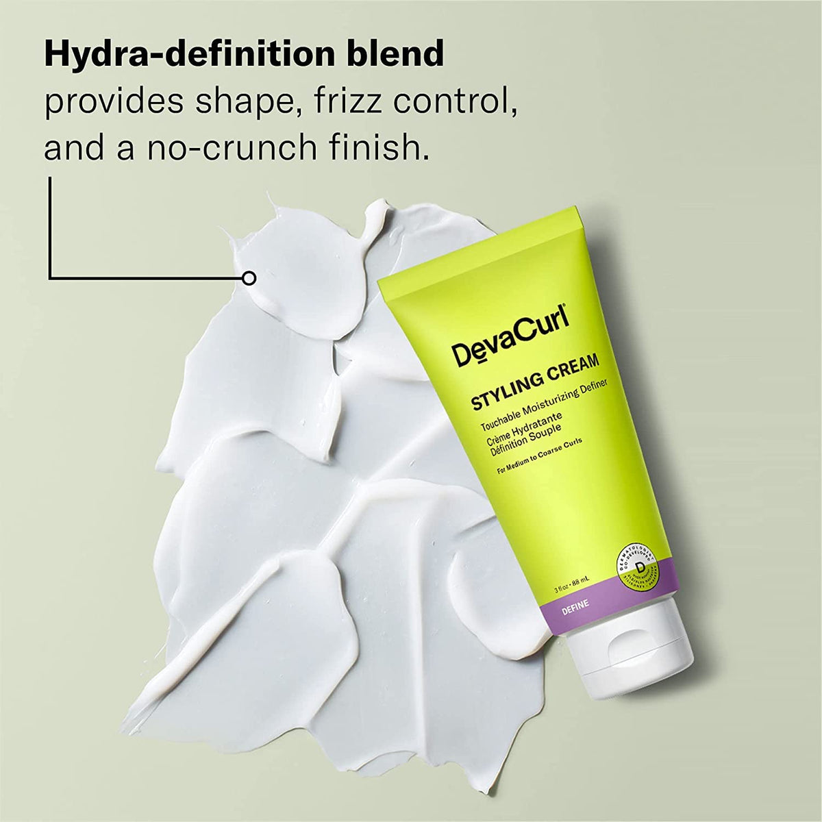 DevaCurl cream texture close-up highlighting smooth hydrating formula and spreadability