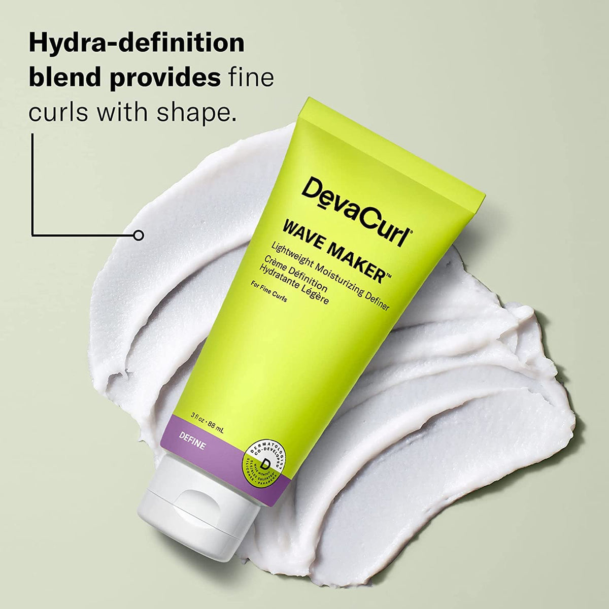 DevaCurl Wave Maker cream texture close-up demonstrating lightweight, non-greasy finish