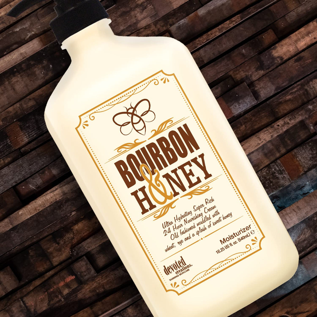 Devoted Creations bourbon & honey placed on bathroom counter showcasing everyday use