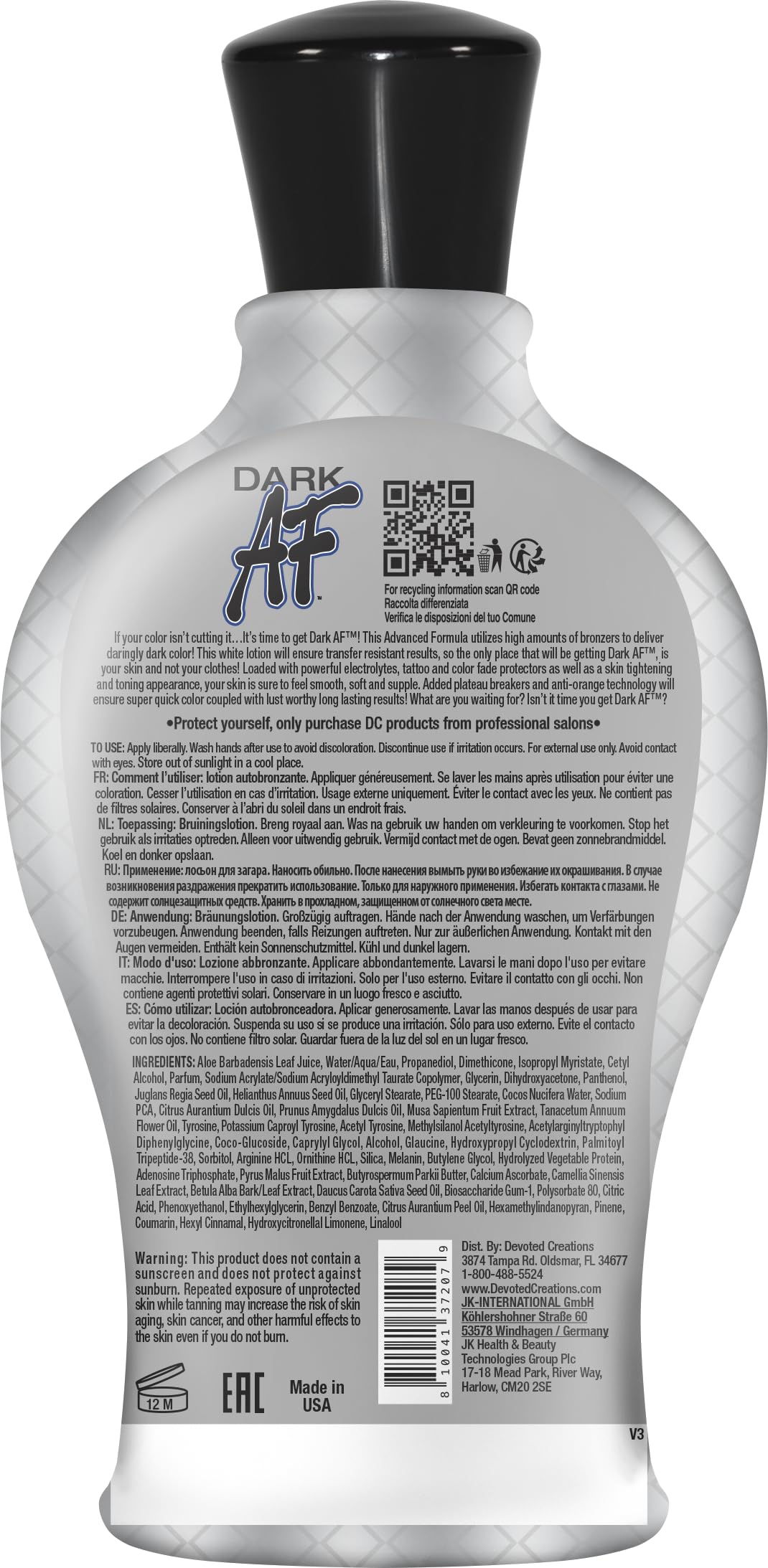 Devoted Creations Dark AF lotion applied to forearm demonstrating smooth absorption and tone