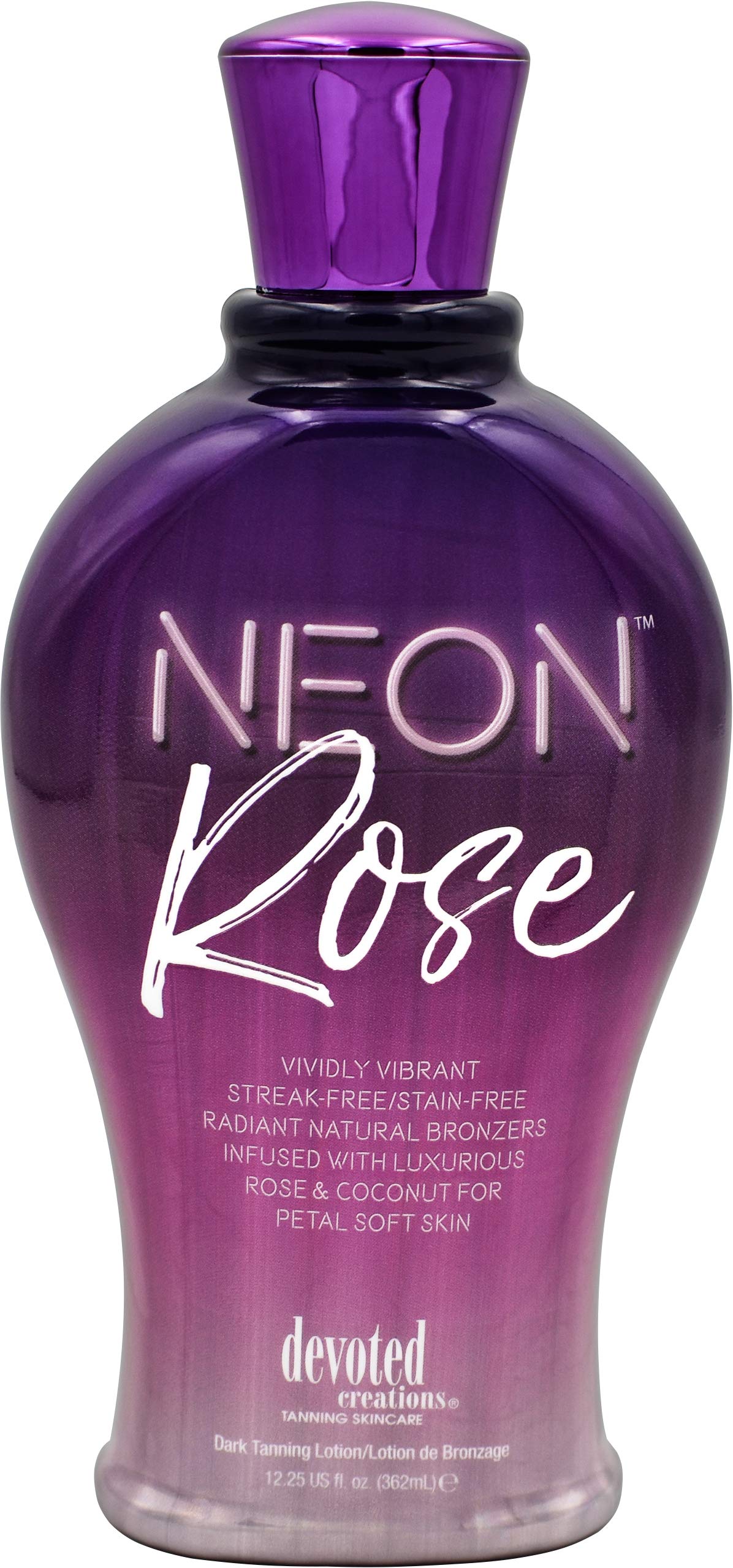 Devoted Creations bottle front view showing label and instant bronzing benefits