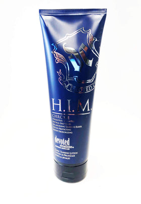 Devoted Creations H.I.M Chrome front bottle view showing label and size, ideal for quick identification
