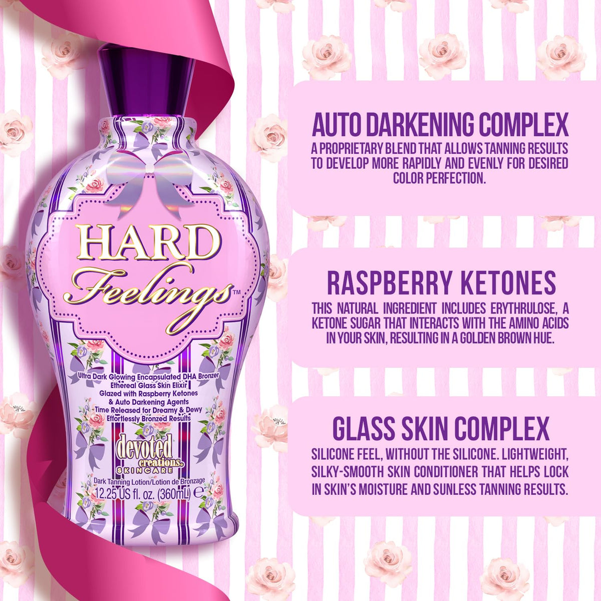 Devoted Creations ingredients label detail showcasing key actives and skin benefits