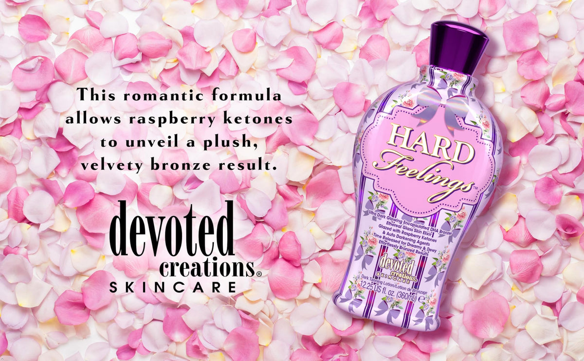 Devoted Creations lifestyle bottle on vanity implying luxury routine and glow