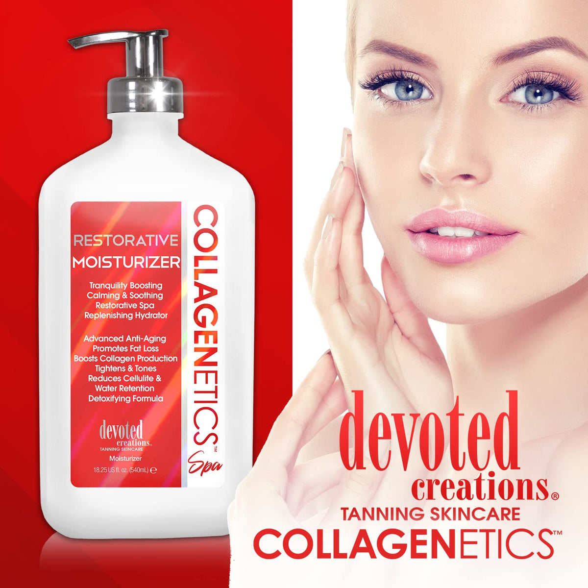 Devoted Creations pump dispensing lotion demonstrating easy use and fast absorption