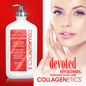 Devoted Creations pump dispensing lotion demonstrating easy use and fast absorption