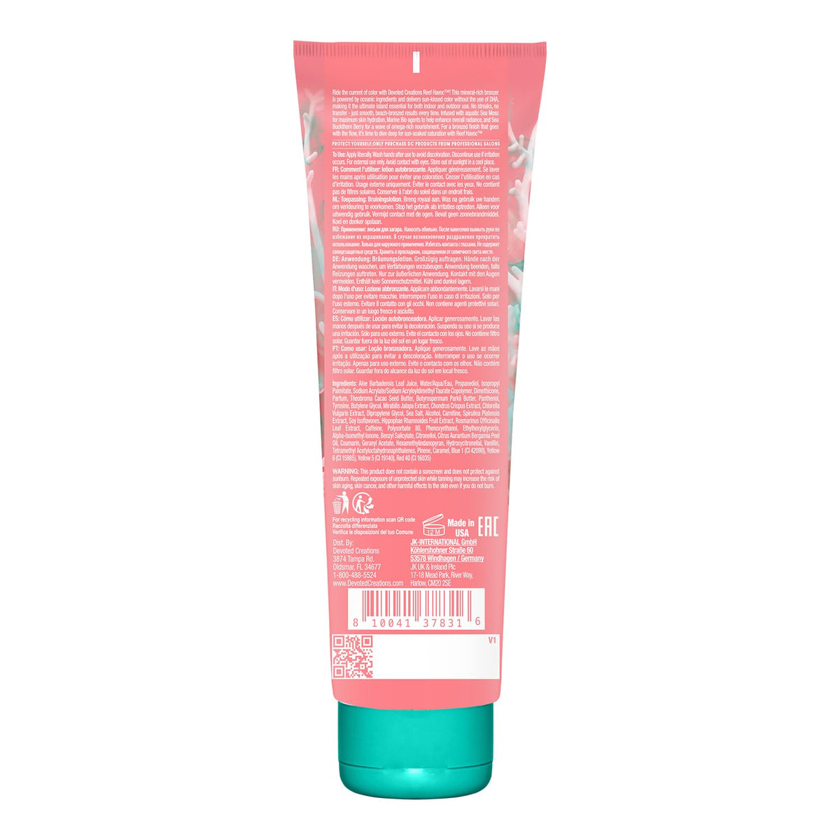 Devoted Creations pump and label detail highlighting formula features and ease of dispensing
