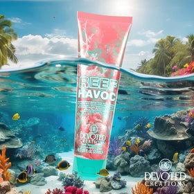 Devoted Creations bottle next to common items to show size and travel-friendly convenience