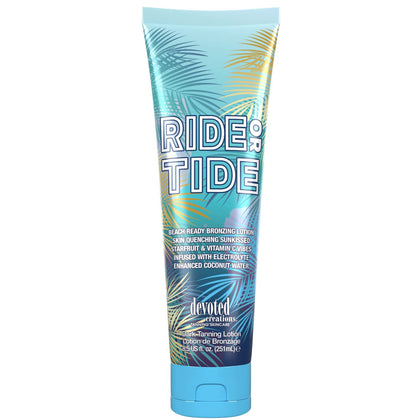Devoted Creations front packaging showing bronzing lotion tube and label benefit