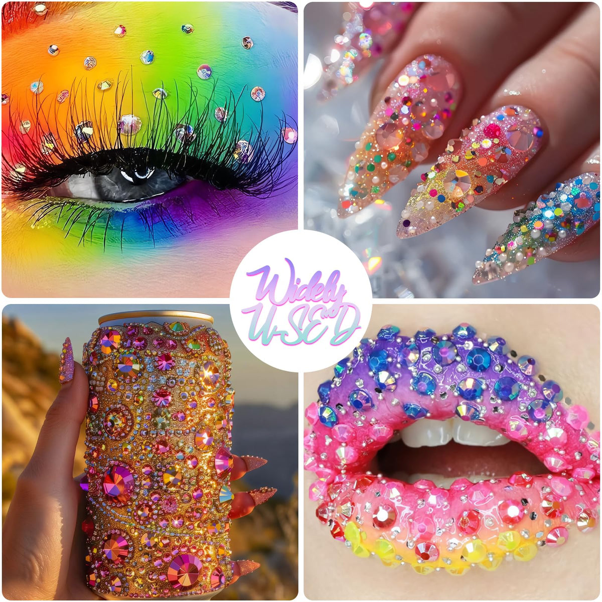 DEWJDFSC gems applied on nail art demonstrating vibrant multicolor effects
