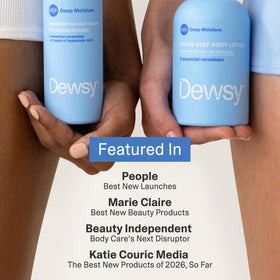 Dewsy 8 oz bottle next to a ruler for scale, showing generous full-body supply