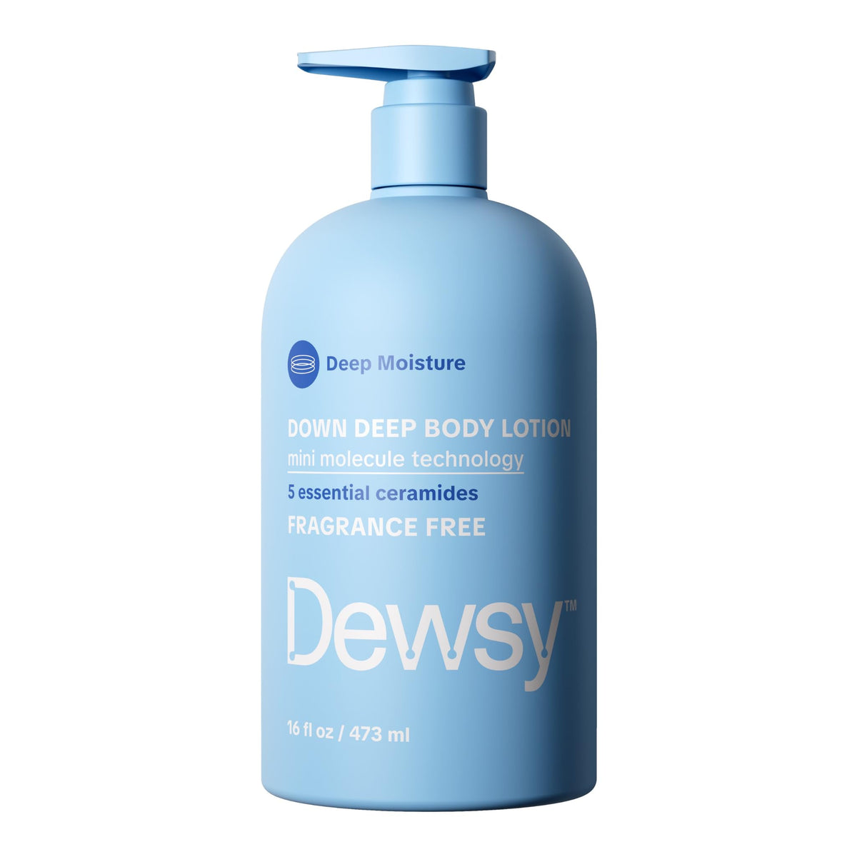 Dewsy front packaging showing 16 oz bottle and clear label for easy identification