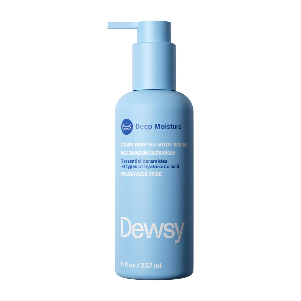 Dewsy front packaging showing bottle and label, communicates trust and clarity