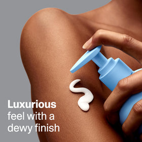 Dewsy lotion on bathroom shelf portraying everyday routine and clean aesthetic