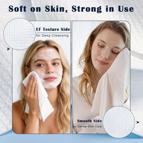 DewVera towel held in hand showing 10x12 size for full-face coverage