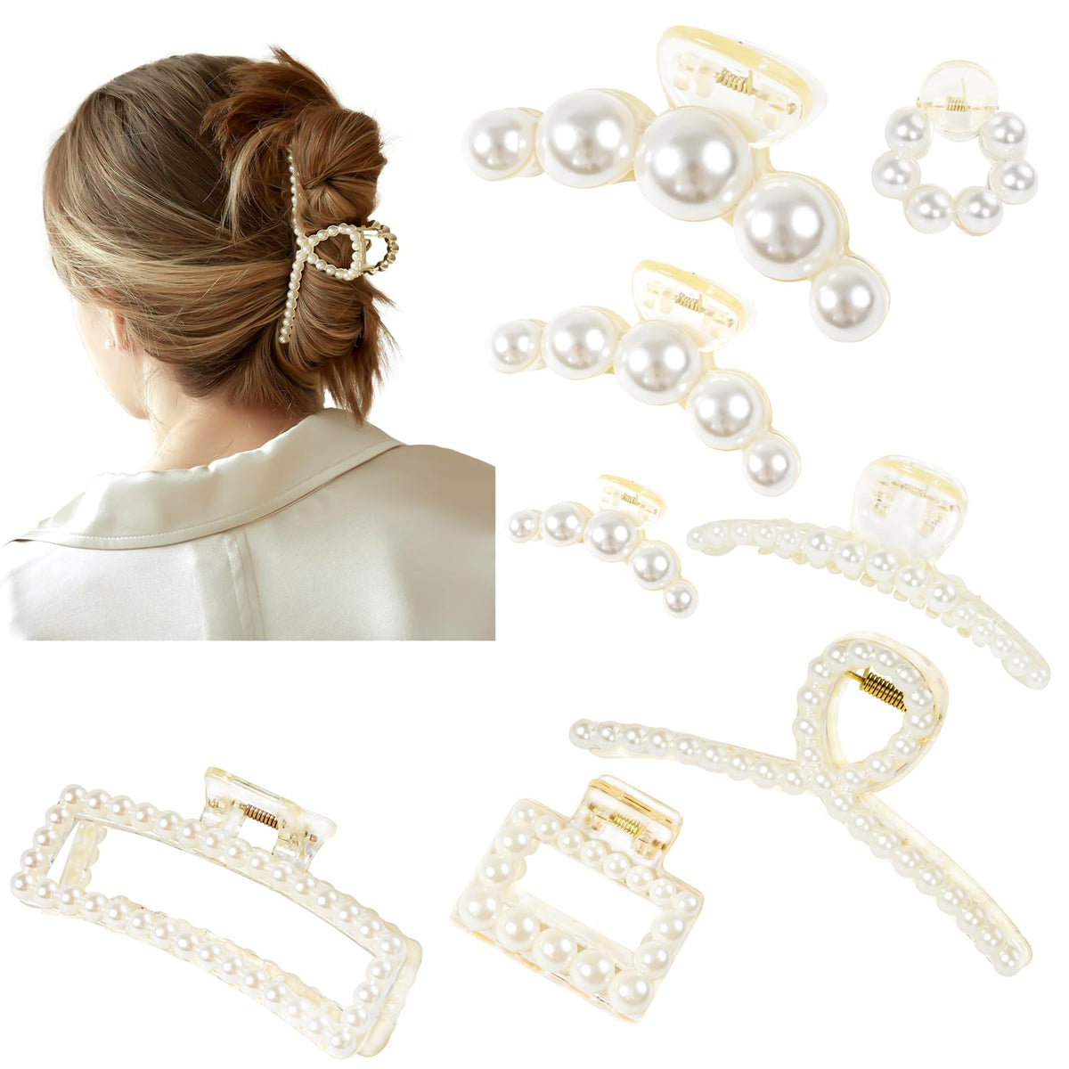 DF DUALFERV front packaging of 8 pearl hair clips showing included sizes and styling benefits