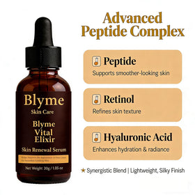 DFTLUUE product label highlighting peptides, retinol and hyaluronic acid, clarifies active benefits