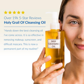 DHC deep cleansing oil emulsifying with water demonstrating residue-free rinse
