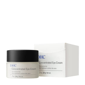 DHC eye cream held in hand to show compact 0.7 oz size and travel-friendly convenience