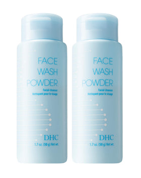 DHC face wash powder front packaging showing two compact tubs for travel convenience