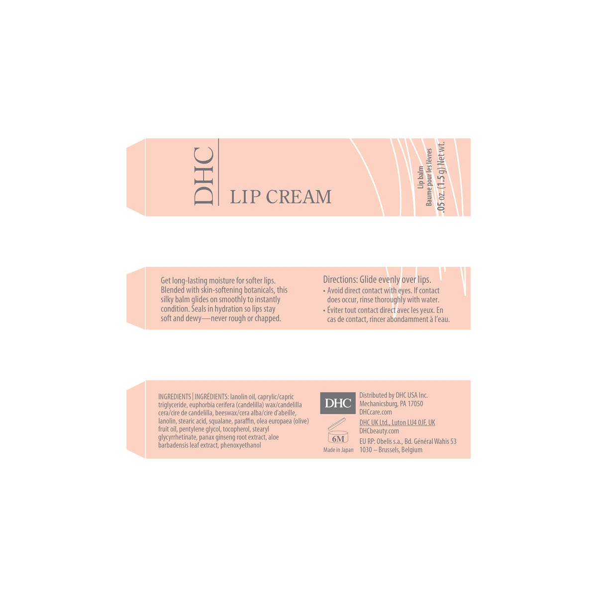 DHC Lip Cream held in hand showing size and portable, pocket-friendly benefit