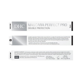 DHC mascara label detail showing ingredients and formulation benefit transparency