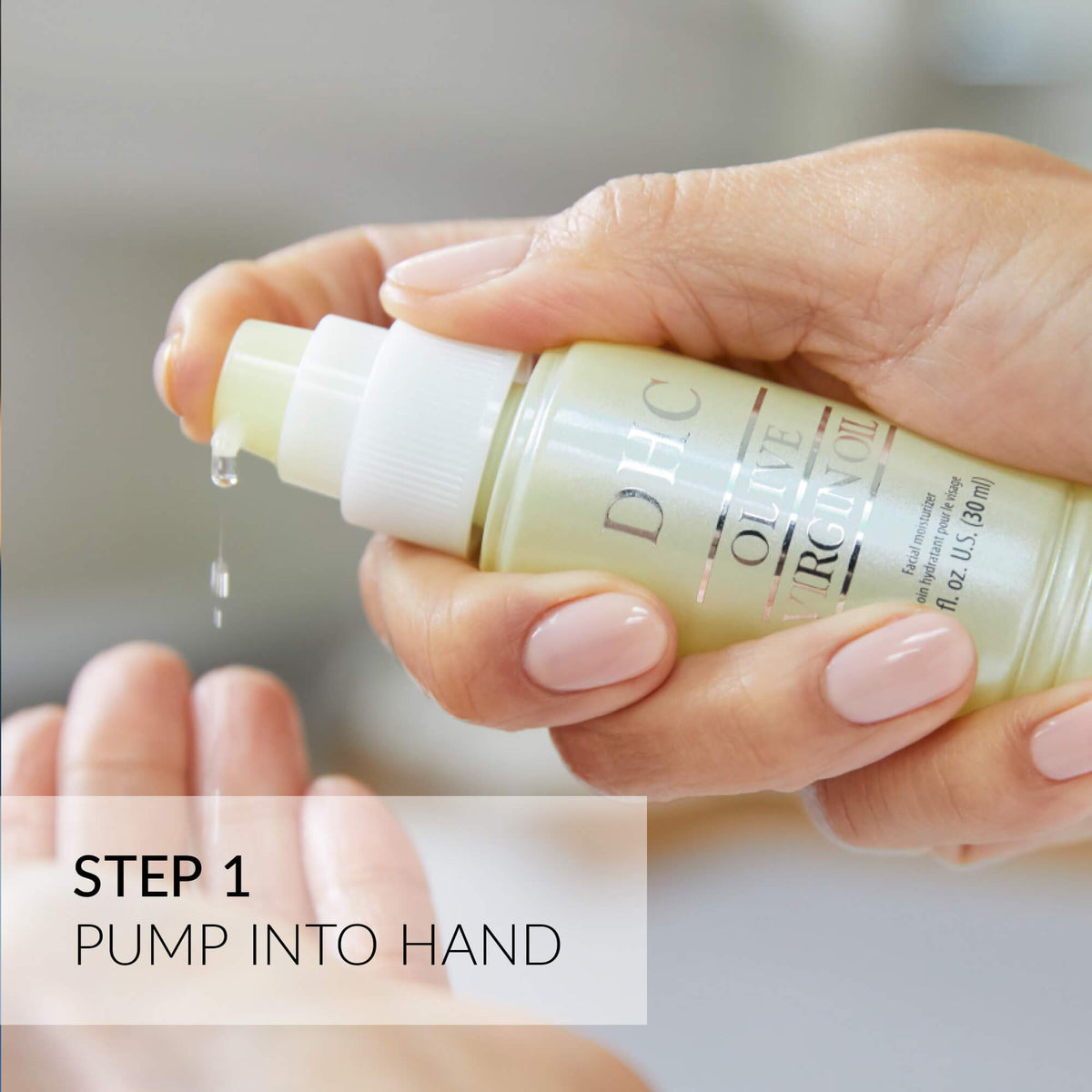 DHC oil applied around eyes and cuticles to soothe and soften skin