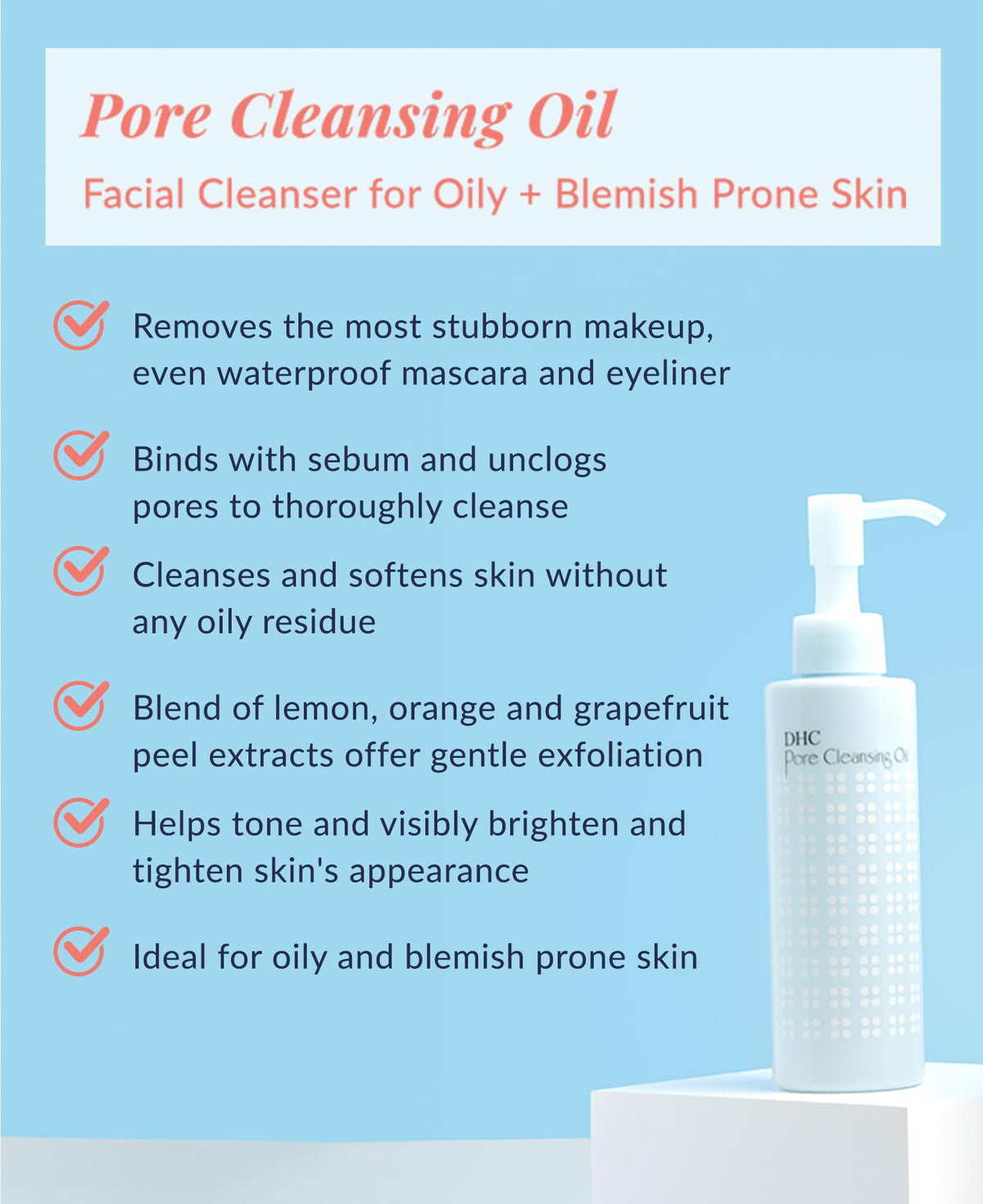 DHC pore cleansing oil pump detail for easy dispensing and control