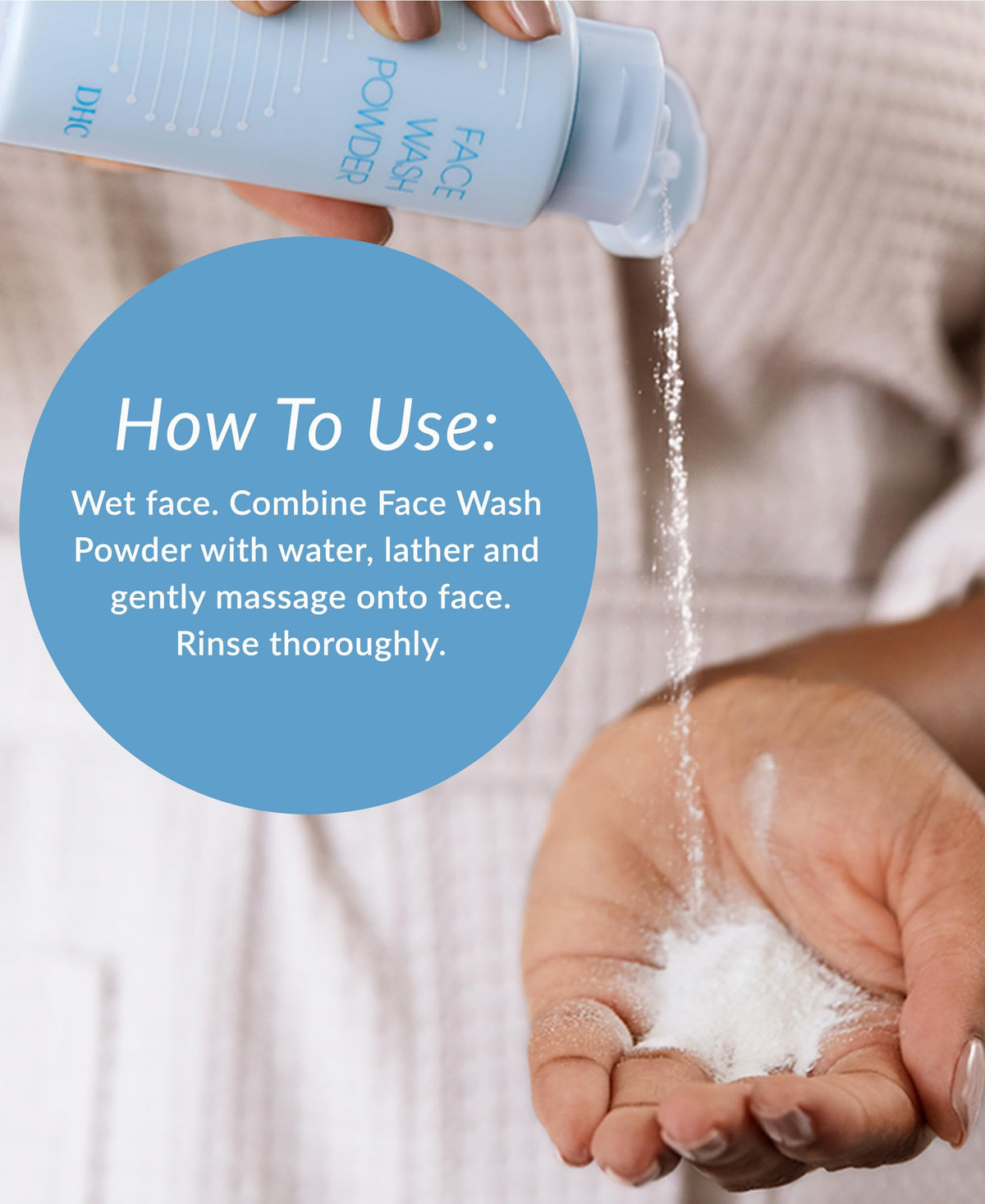 DHC powder texture beside honey and hyaluronate visuals illustrating hydration benefits