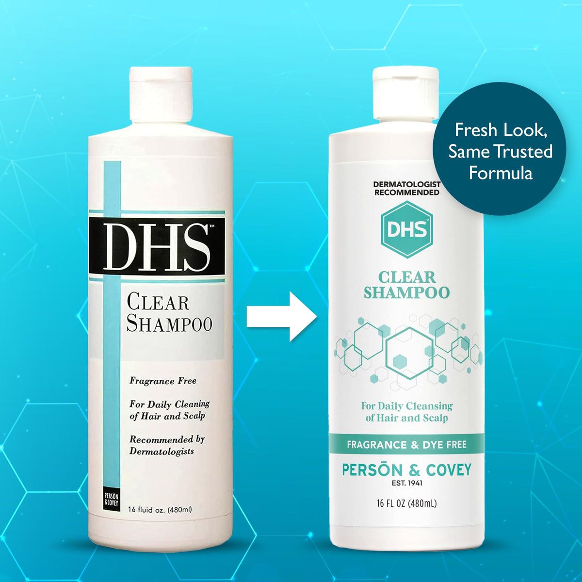 DHS clear shampoo back label highlighting ingredients and benefit mild formulation