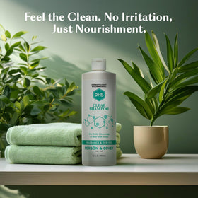 DHS clear shampoo beside conditioner to show pairing and benefit softer manageable hair