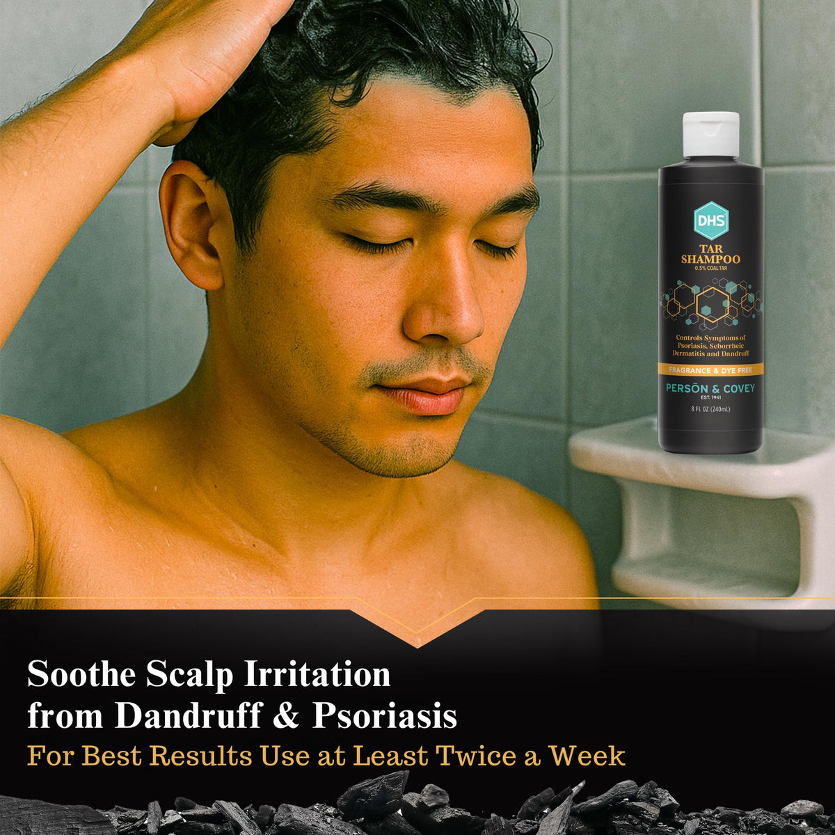 DHS coal tar shampoo bottle size comparison illustrating the 8 fl oz scale and value