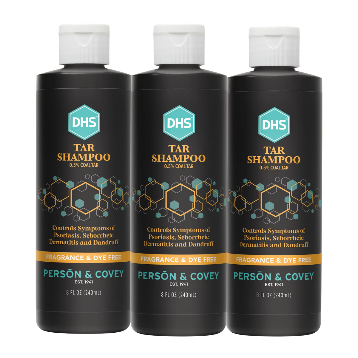 DHS coal tar shampoo front packaging showing clear therapeutic branding and unscented benefit