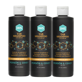 DHS coal tar shampoo front packaging showing clear therapeutic branding and unscented benefit