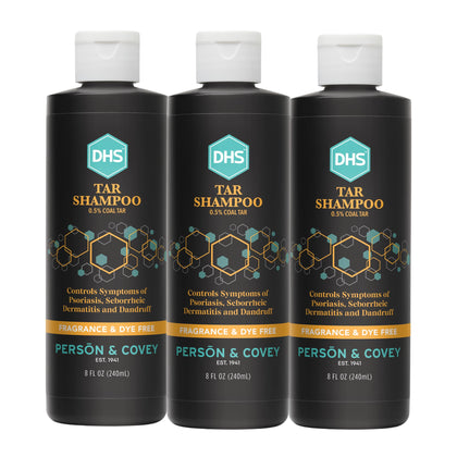 DHS coal tar shampoo front packaging showing clear therapeutic branding and unscented benefit