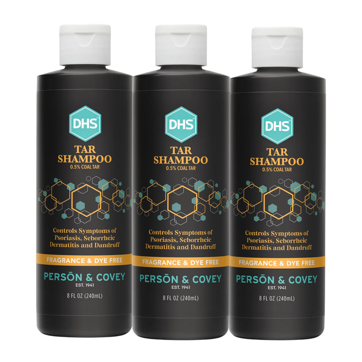 DHS coal tar shampoo front packaging showing clear therapeutic branding and unscented benefit