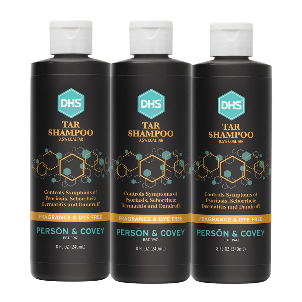 DHS coal tar shampoo front packaging showing clear therapeutic branding and unscented benefit