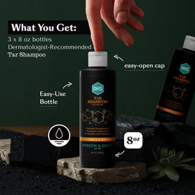 DHS coal tar shampoo lather on hands demonstrating effective cleaning and flake removal