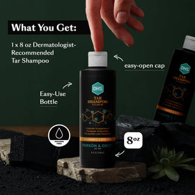 DHS coal tar shampoo texture and lather close-up demonstrating gentle clarifying action