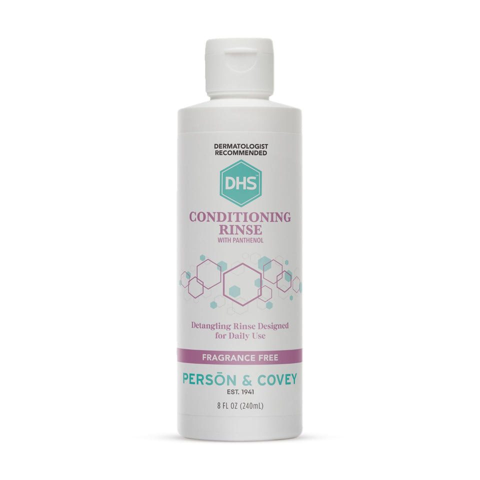 DHS bottle front view showing label and compact 8 oz size for travel-friendly conditioning