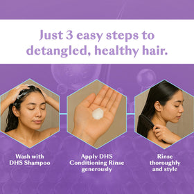 DHS before-and-after hair image illustrating reduced tangles and added luster