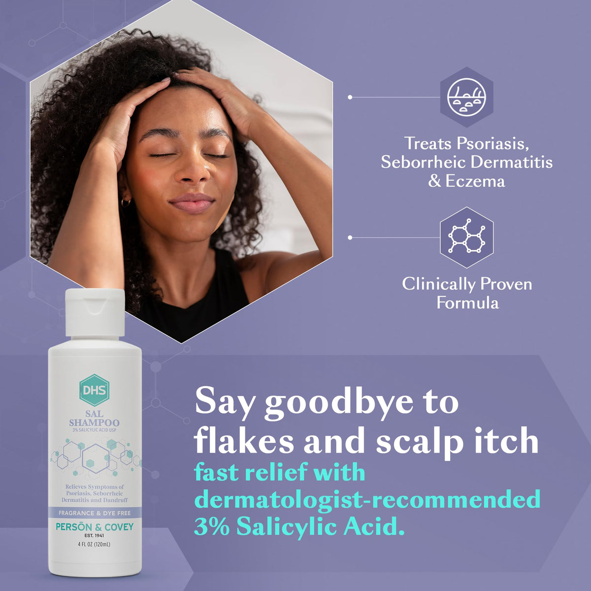 Close-up of DHS SAL Shampoo texture highlighting smooth lather for scalp care