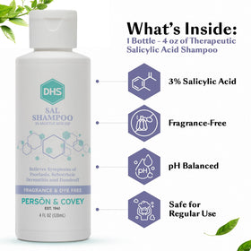 DHS SAL Shampoo poured into hand creating lather to remove flakes effectively